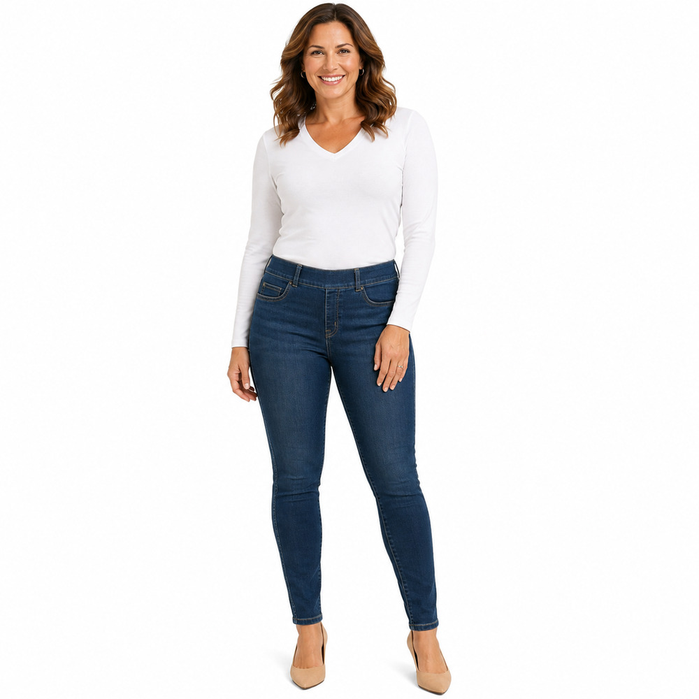 Spanx Mid Rise Skinny Distressed Jeans Stretch Pull On Ankle Denim Blue sz M